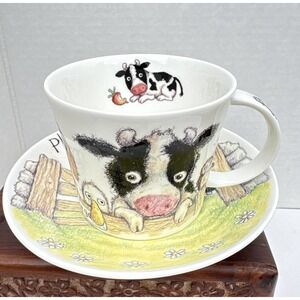 Please Shut The Gate  Bone China Breakfast Cup Saucer England Kirkham Cow Sheep